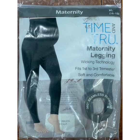 Time And Tru XL (16-18) Maternity Leggings Black Nylon/Spandex Seamless Support - Picture 6 of 7
